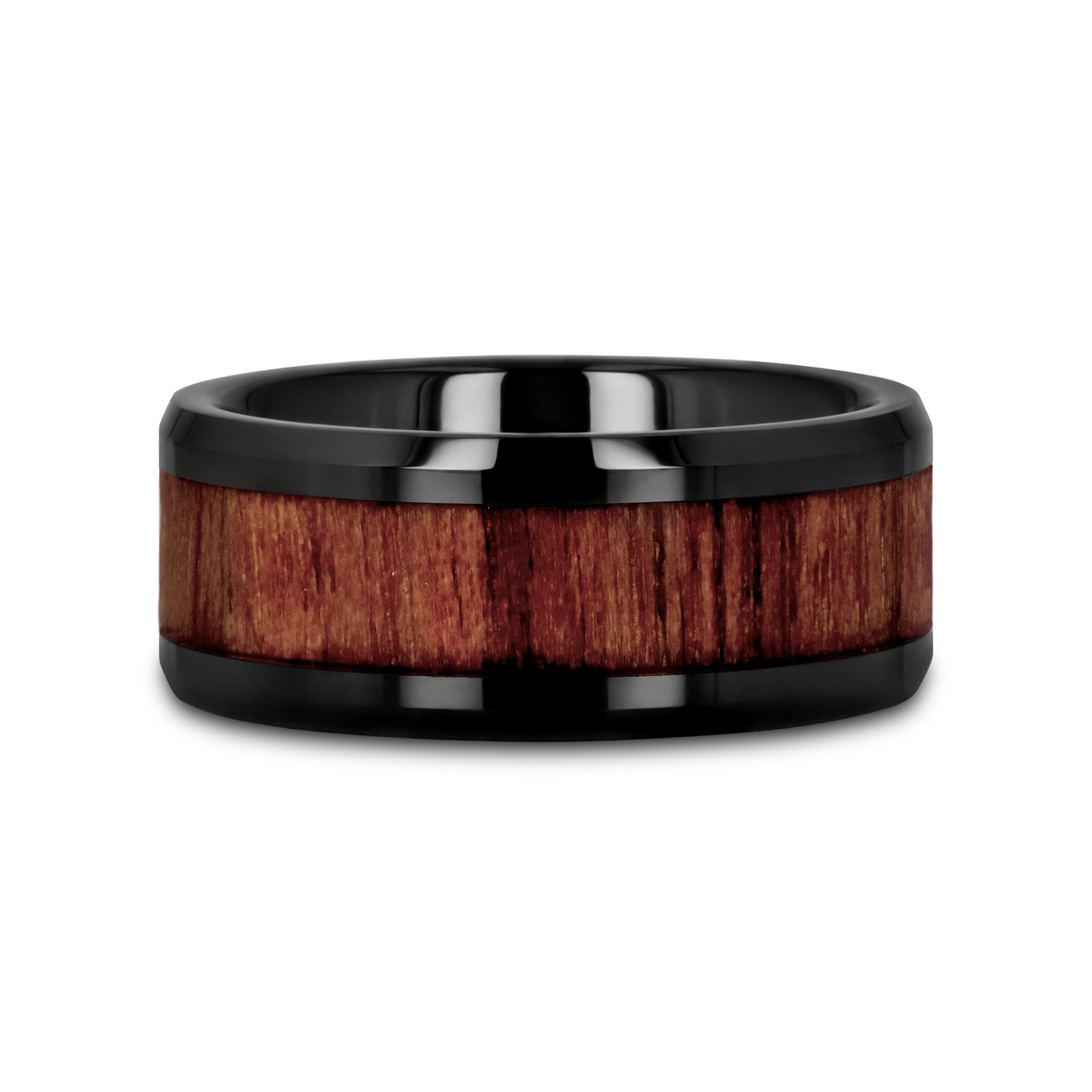 YUKON Beveled Black Ceramic Ring with Black Walnut Wood Inlay - 10mm
