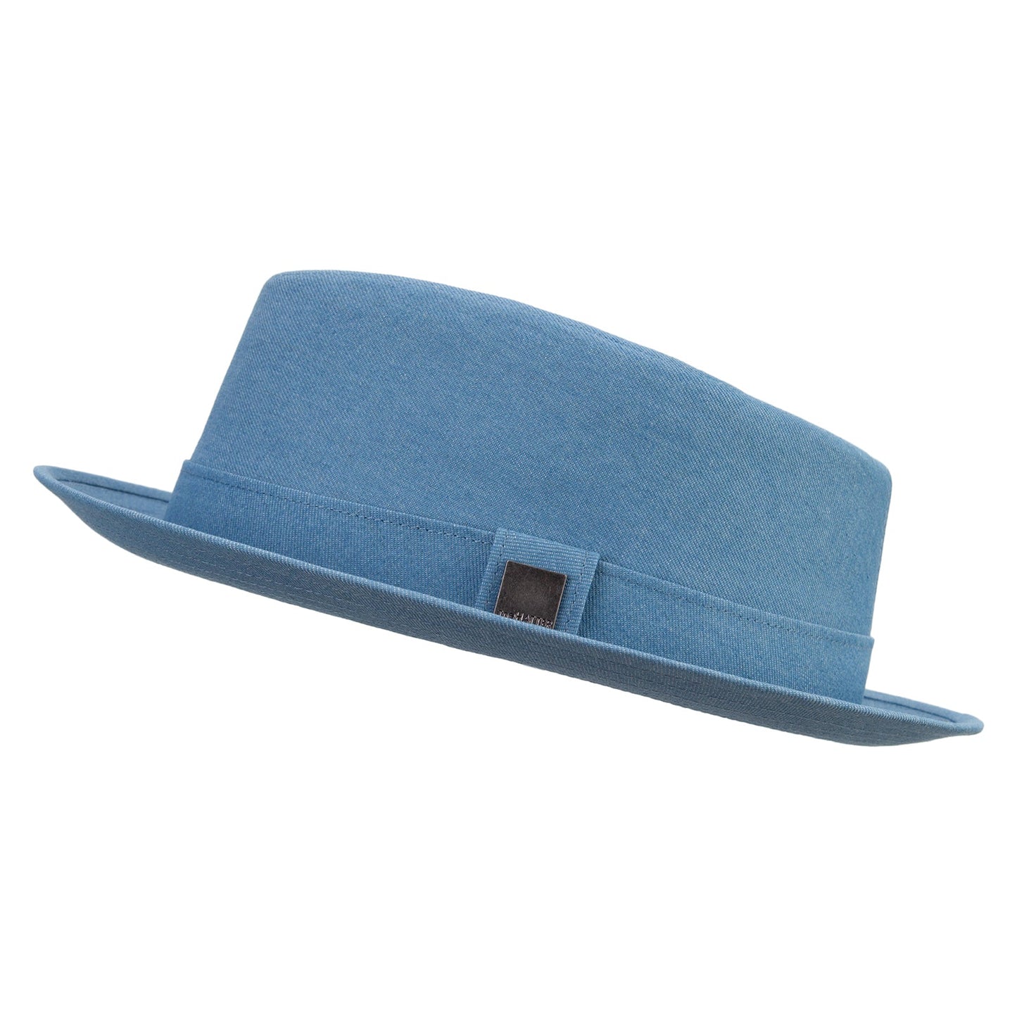 Wash Denim Wide Upbrim Porkpie Fedora
