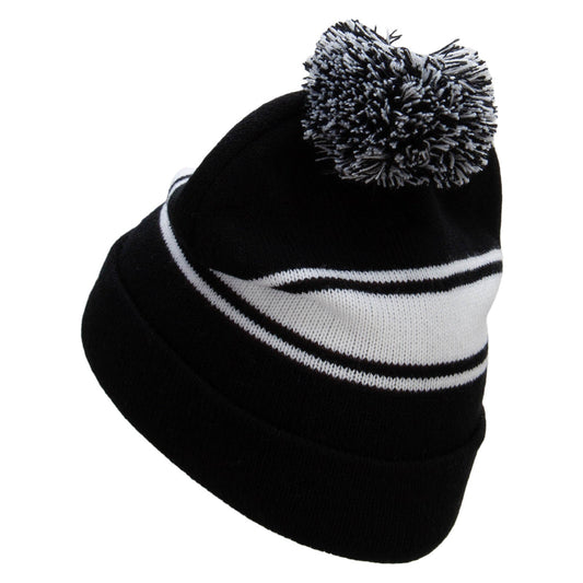 Striped Pom 12 inch Cuff Long Beanie
