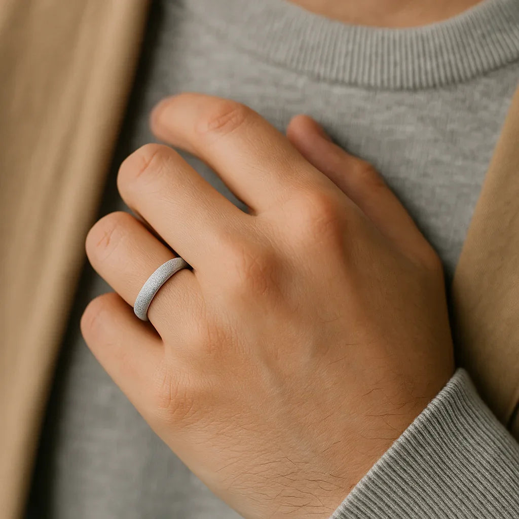 QUARTZ Domed Tungsten Carbide Ring with Sandblasted Crystalline Finish - 4mm