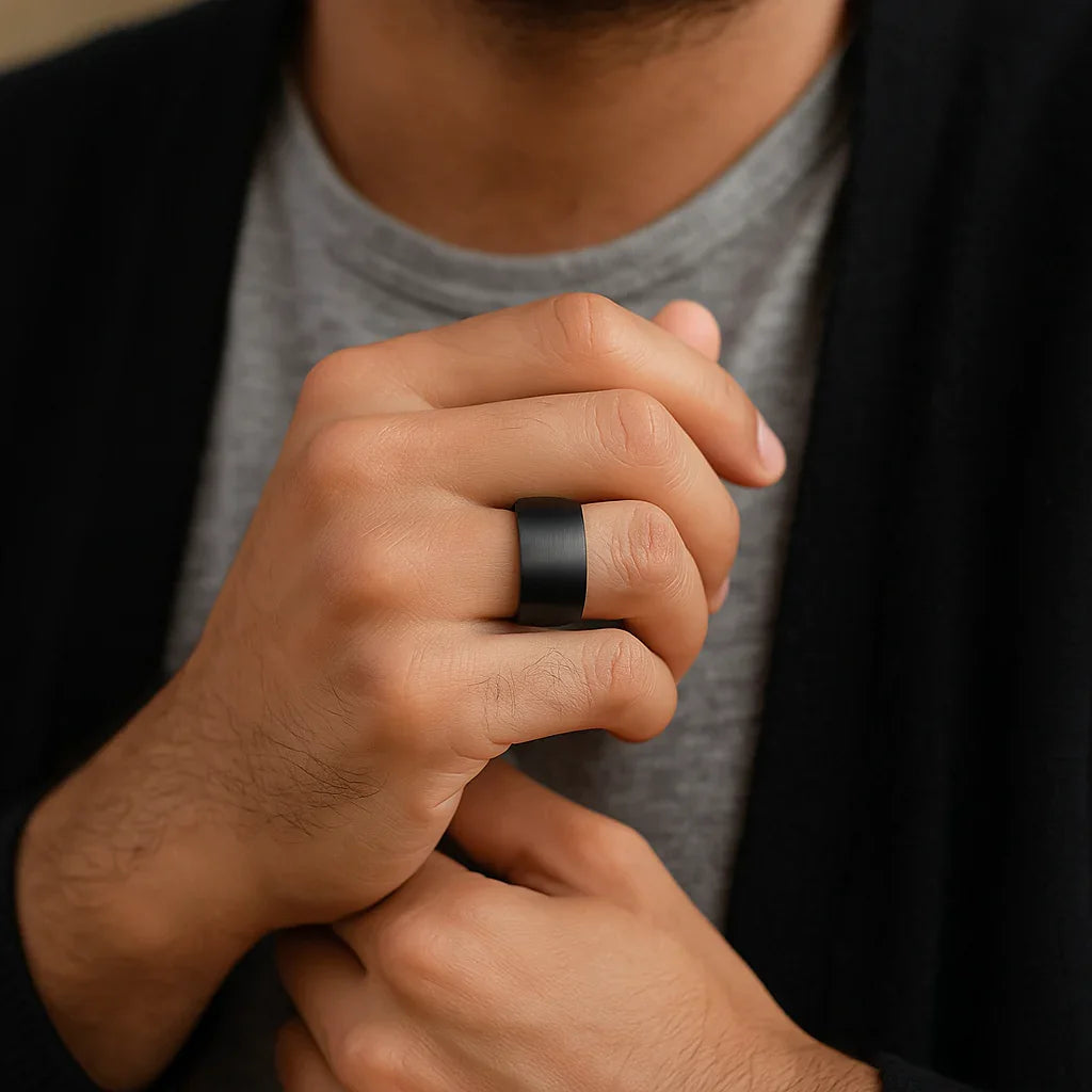 AETHER Domed Black Tungsten Carbide Ring with Brushed Finish — 20mm Extra-Wide