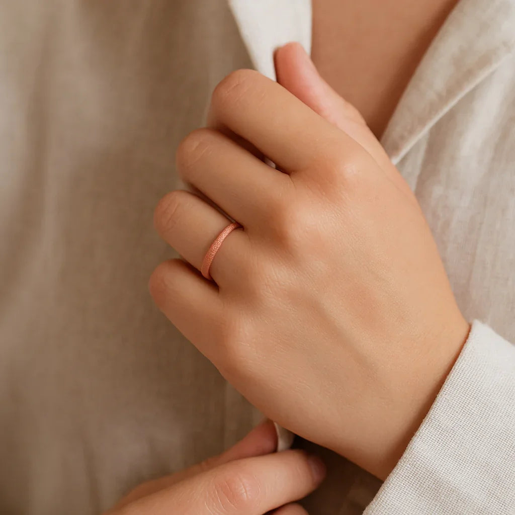 EMBER Domed Women's Rose Gold Plated Tungsten Carbide Ring with Sandblasted Crystalline Finish - 2mm