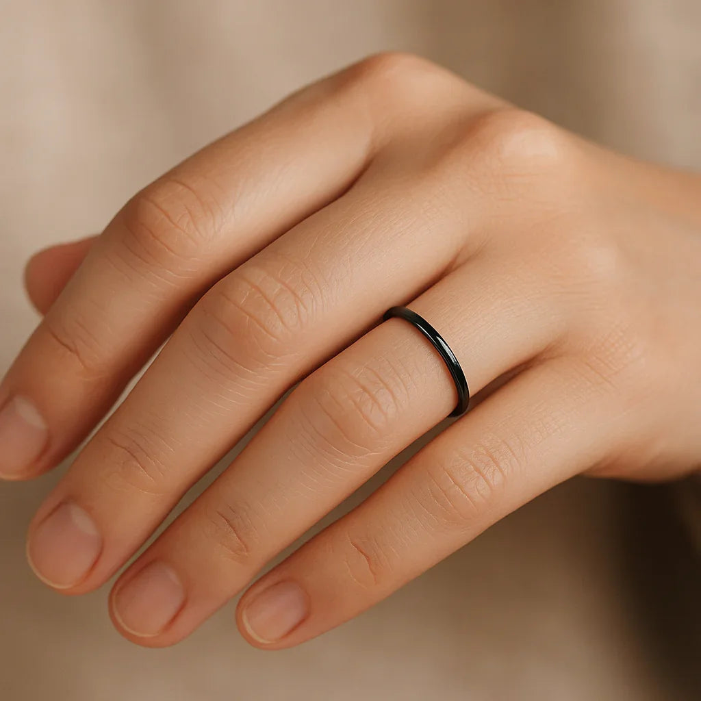 LAUREEN Black Domed Ceramic Wedding Ring for Her - 2 mm