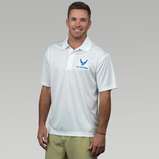 Air Force Wings Embroidered Performance Polo (White)