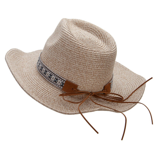 Women's Paper Braid Leatherette Crown Cowboy Hat