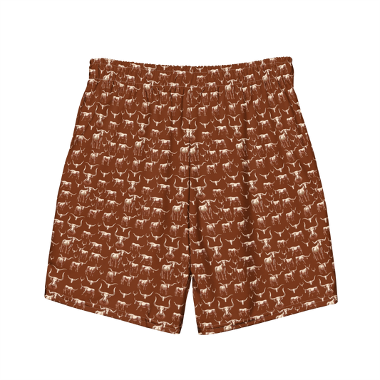 Wild Steer: Fiery Longhorn Swim Trunks