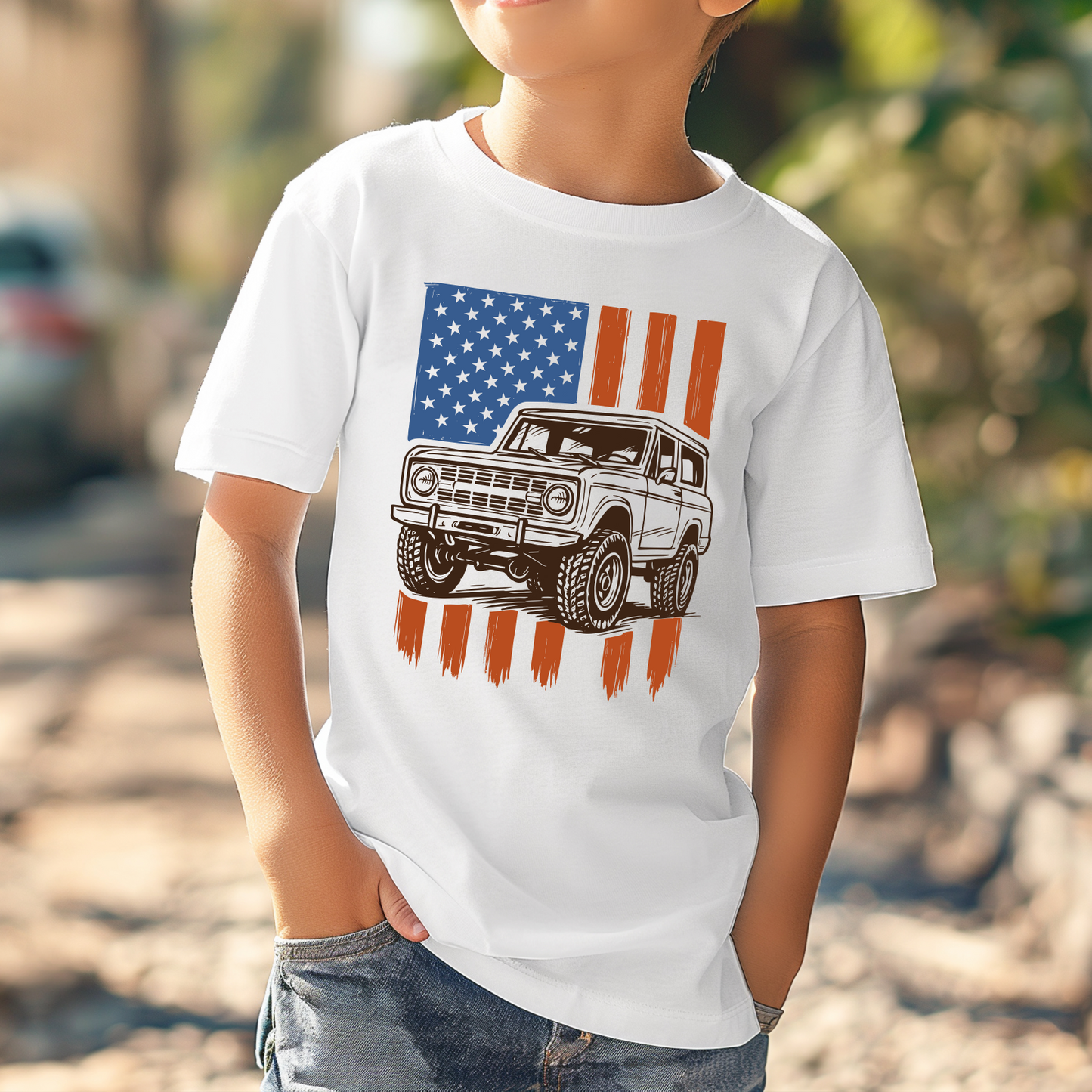 American Flag Bronco Youth T-Shirt