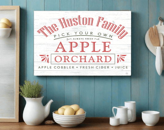 Apple Orchard Family Name Sign Personalized Farmhouse Style Gift
