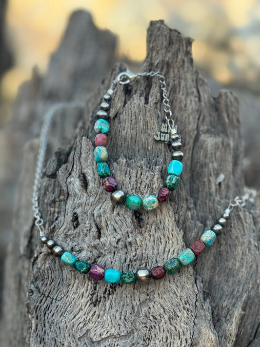 Sterling Silver Jasper Turquoise Bracelet