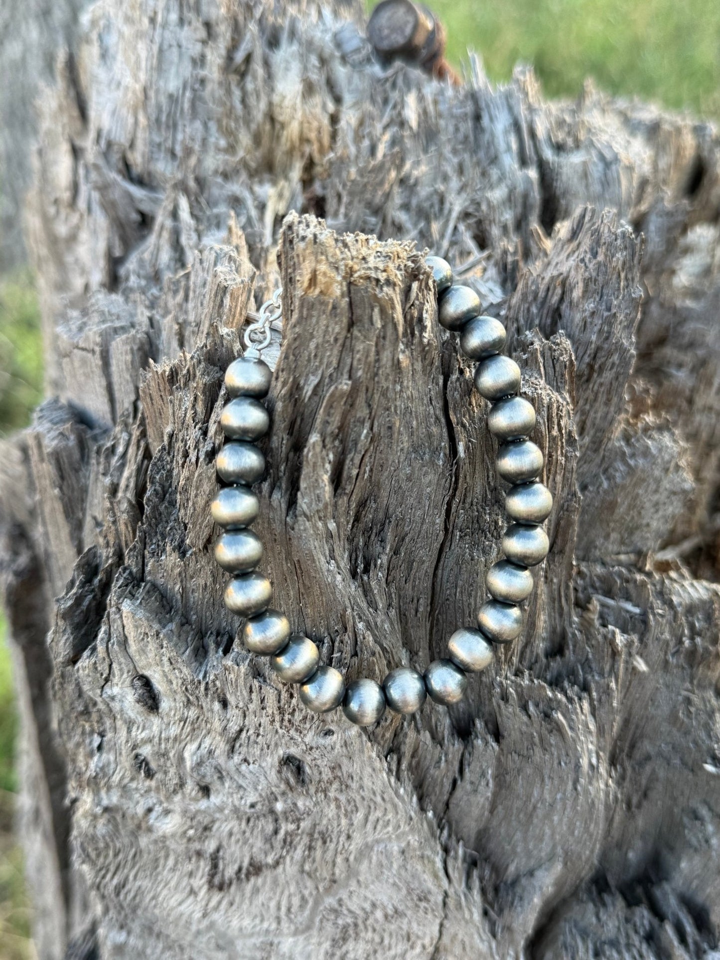 8mm Native Made Silver Beads Bracelet