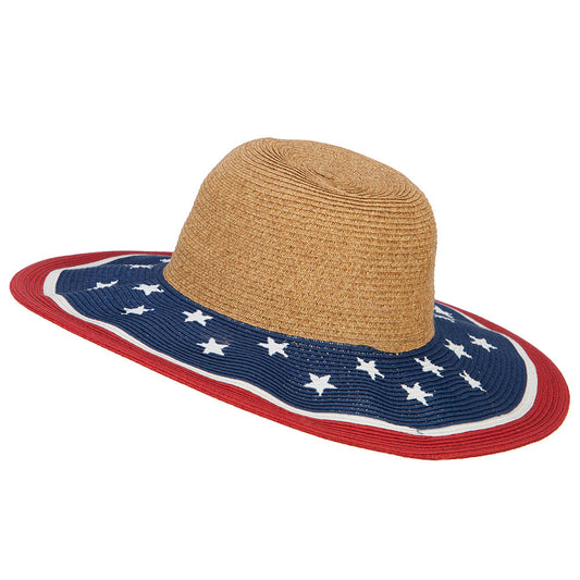 Women's USA Flag Paper Braid 4 Inch Brim Hat