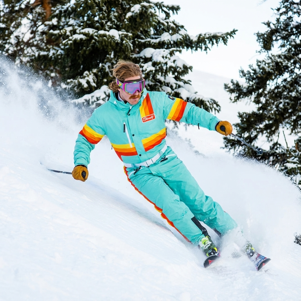 The Midday Aprs | Teal and Orange Retro Stripe One Piece Ski Suit - M The Midday Aprs | Teal and Orange Retro Stripe One Piece Ski Suit - M