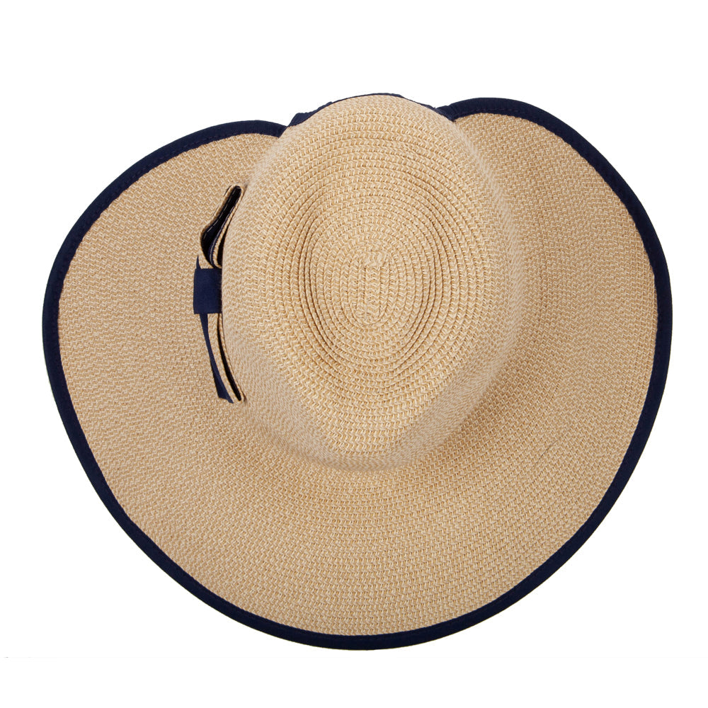 Women's Paper Braid Bow Accented Wide Split Brim Fedora Hat