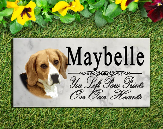 Beagle Memorial Marble Stone Plaque Personalized Garden Plaque Grave Marker Outdoor or Indoor