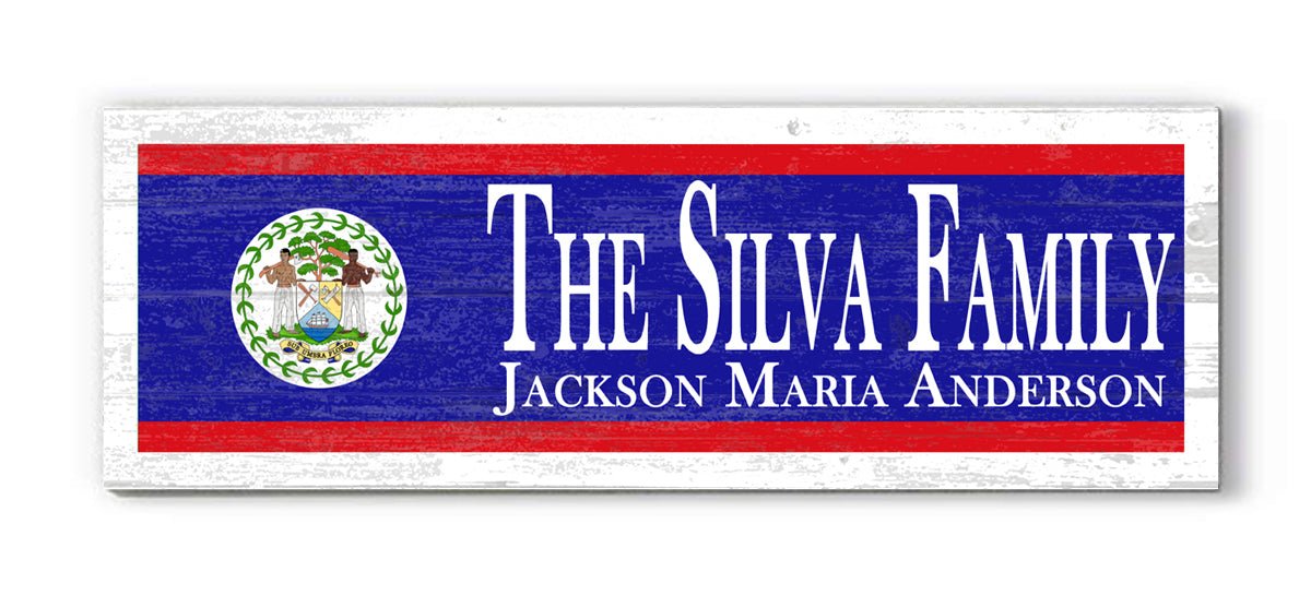 Belizean Flag Family Name Sign Custom Belize Flag Theme Gift