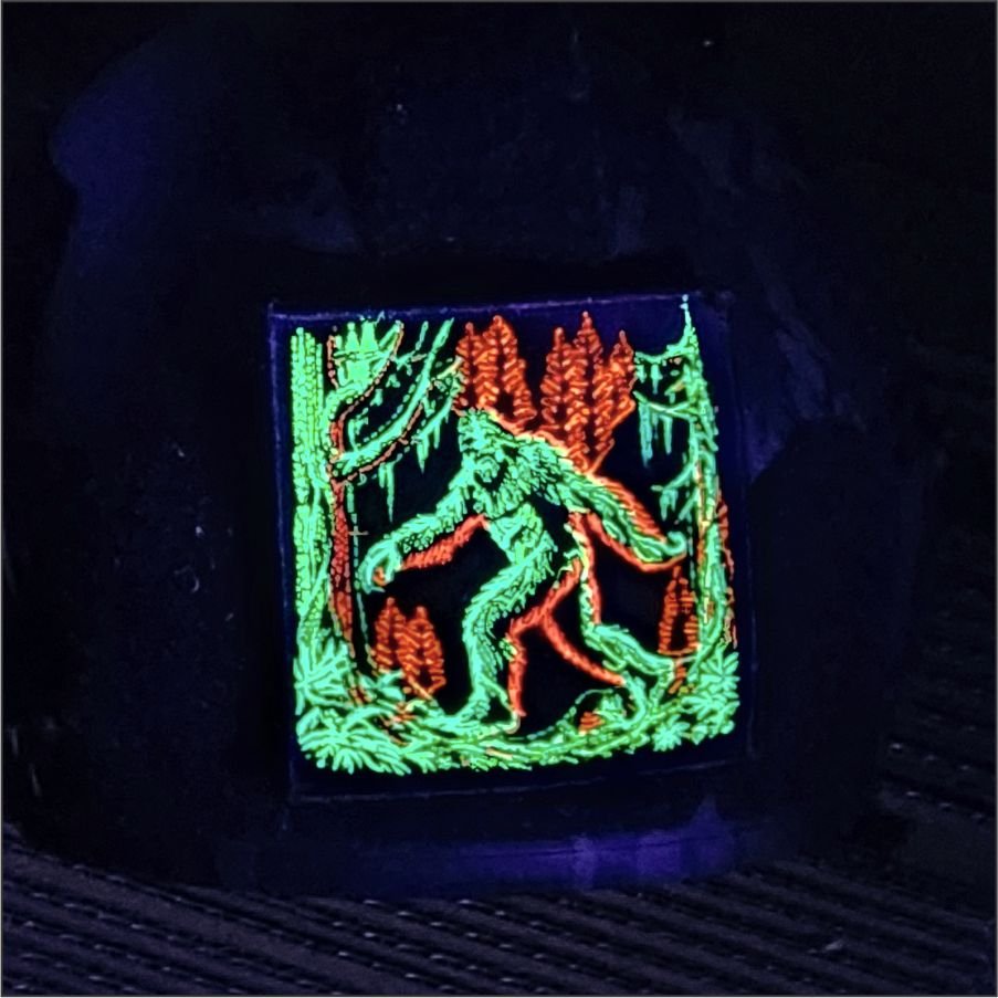 Blacklight Sasquatch Velvet Patch - Amp Up Your Wardrobe with an Trippy, Eye-Catching Fluorescent Thread Magic - 4"