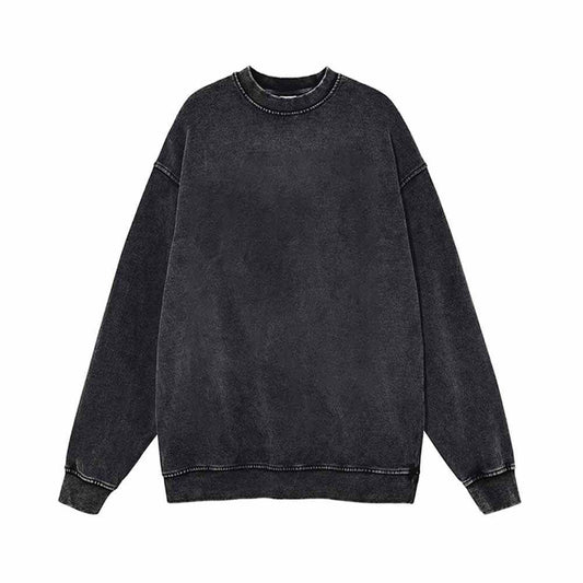 Black Simple Solid Color Vintage Washed Hoodie Sweatshirt