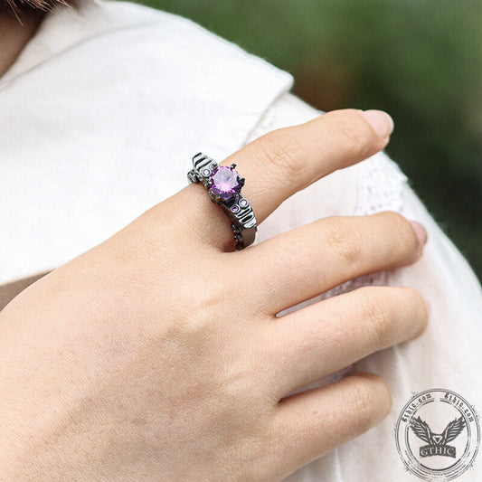 Black Skull Zircon Inlaid Brass Ring