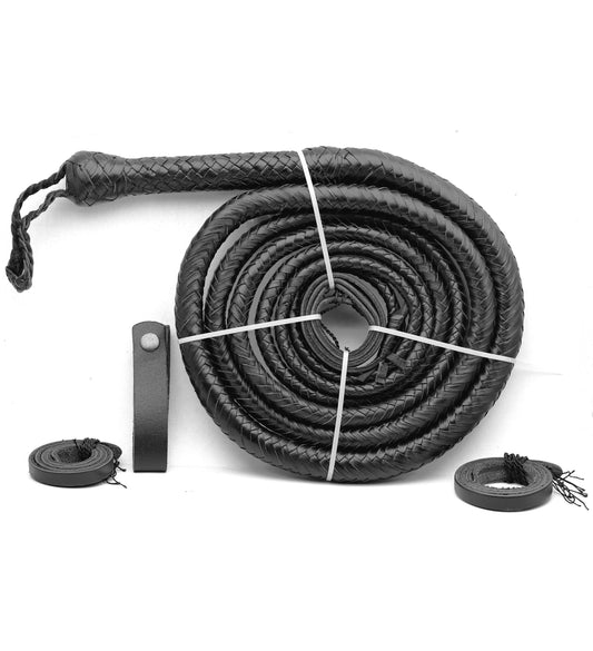 Authentic Snake Black Leather Bullwhip for Sale (4ft–16ft)