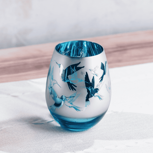 Blue Hummingbird Stemless Wine Glasses