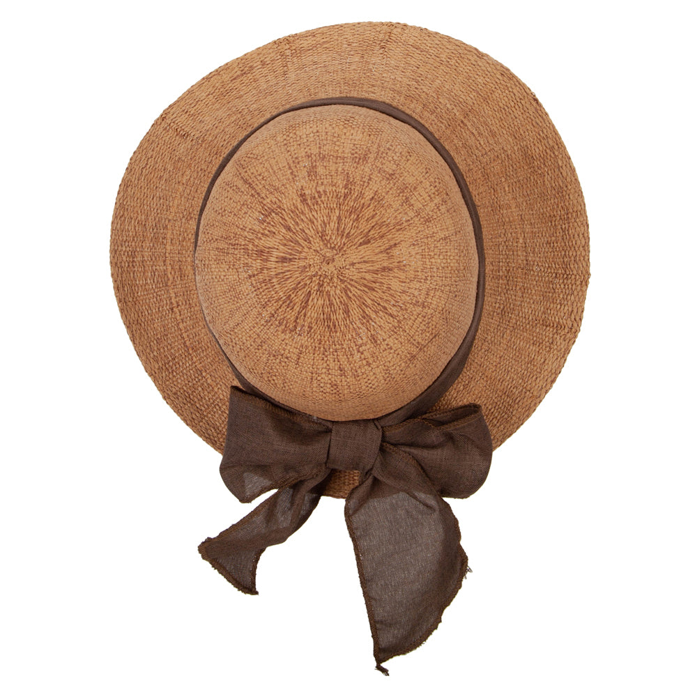 Women's Paper Braid Cotton Wide Ribbon Tie Accented Bucket Hat