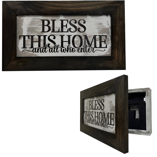 Wood Gun Cabinet - Bless This Home And All Who Enter Wall Gun Cabinet - Hidden Wall Storage - Hidden Gun Safe - Handcrafted Gun Concealment Furniture - Hidden Gun Storage by Bellewood Designs
