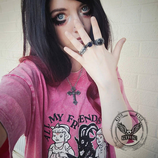 Budded Cross Stainless Steel Skull Pendant