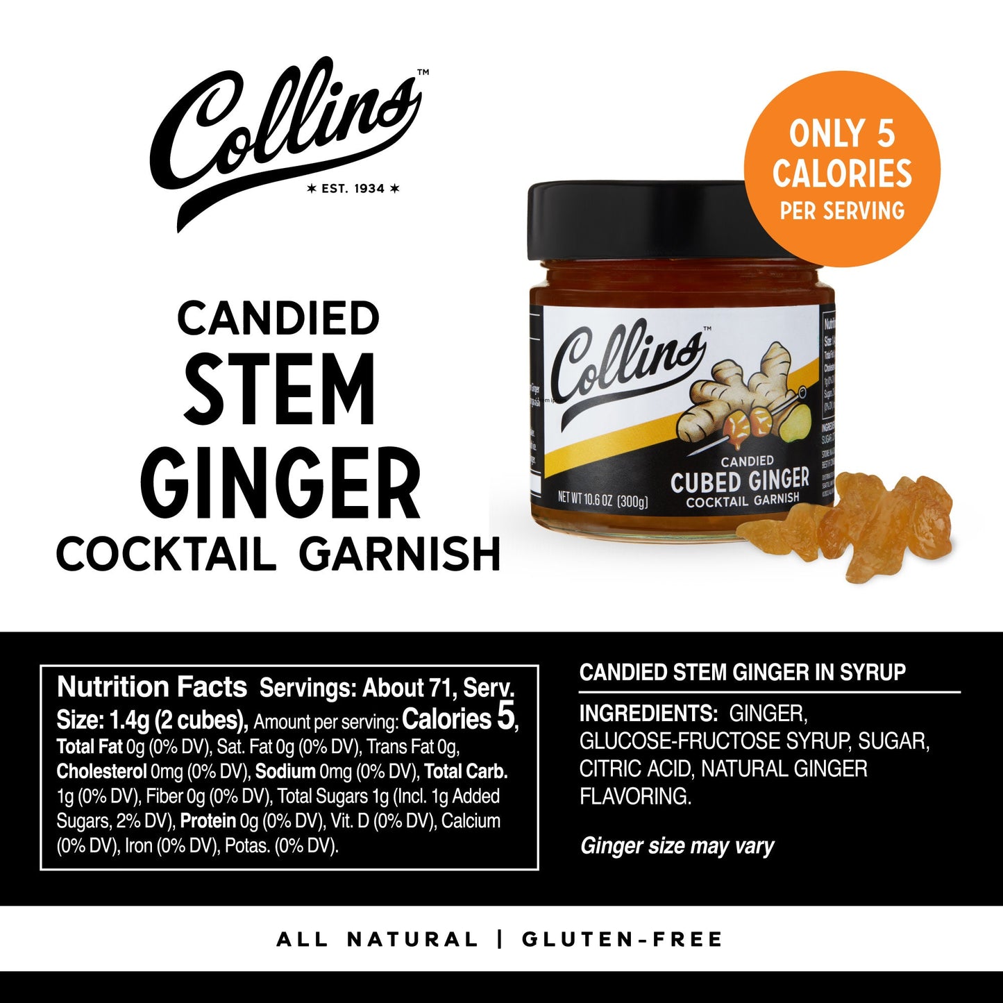 Candied Stem Ginger in Syrup 10.6 oz , Set of 6