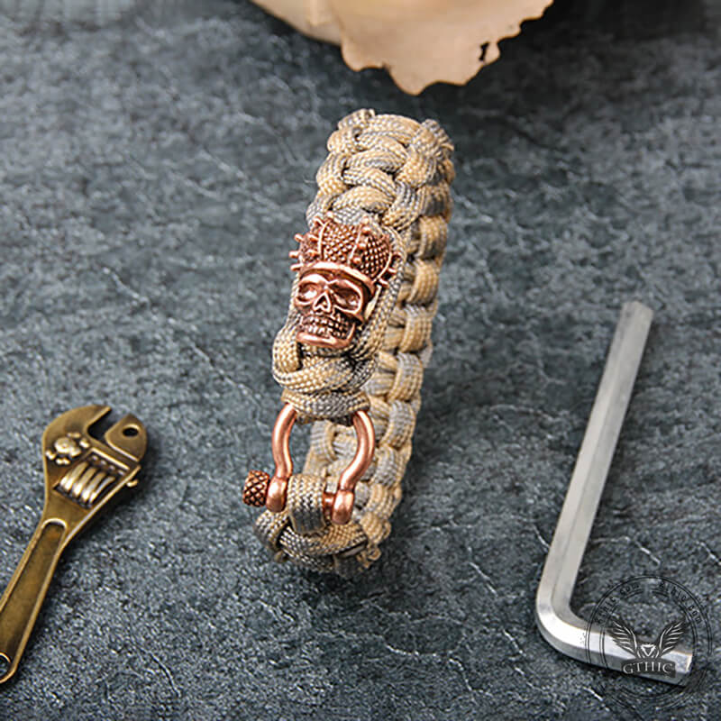 Camo Skull Head Braided Paracord Brass Bracelet
