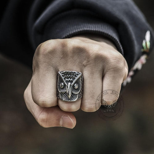 Carved Owl Stainless Steel Animal Ring