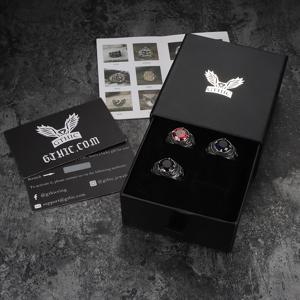 Carved Stainless Steel Gemstone Ring