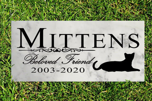 Personalized Cat Memorial – Marble Pet Plaque with Name & Years | “Beloved Friend” with Cat Silhouette