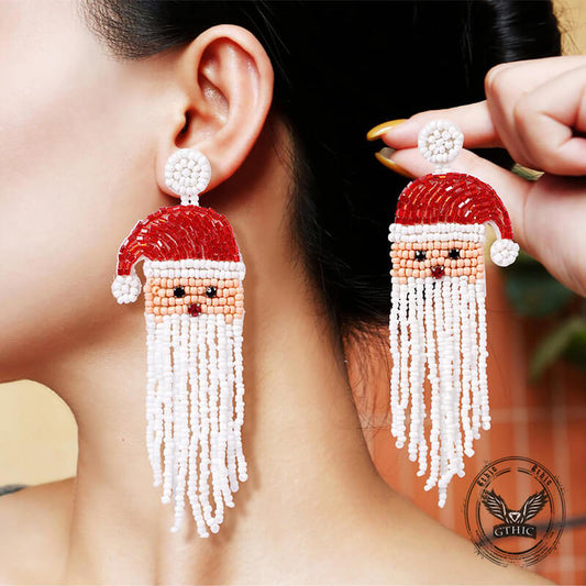 Christmas Tree Santa Cartoon Tassel Rice Bead Earrings