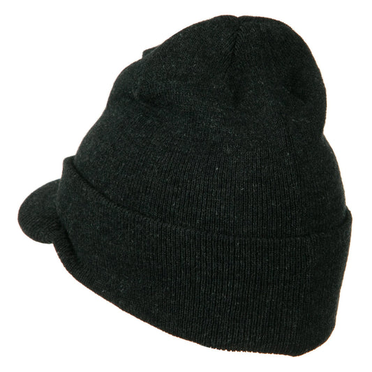 Cuff Knitted Beanie with Visor Bill