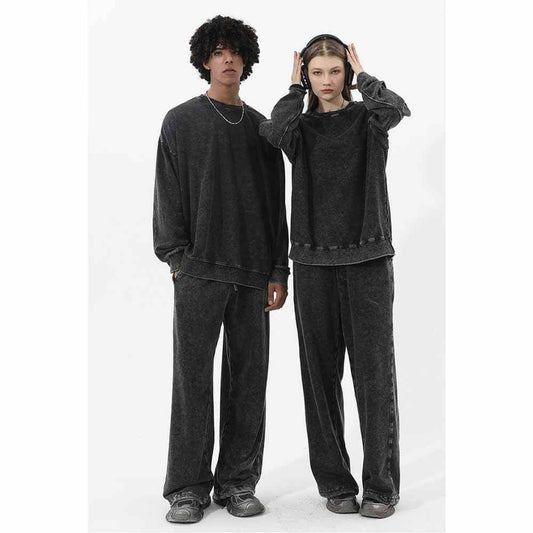 Multicolor Vintage Washed Crew Collar Sweatshirt Pants