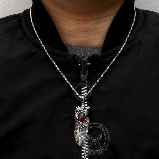 Creative Ruby Feather Stainless Steel Pendant Necklace