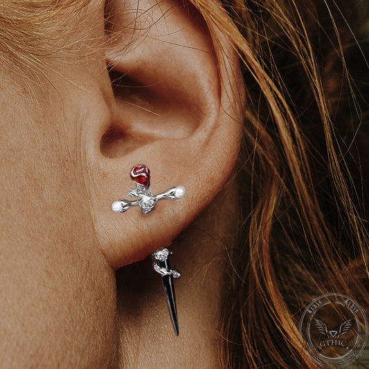 Cross Rose Copper Silver Plated Earrings