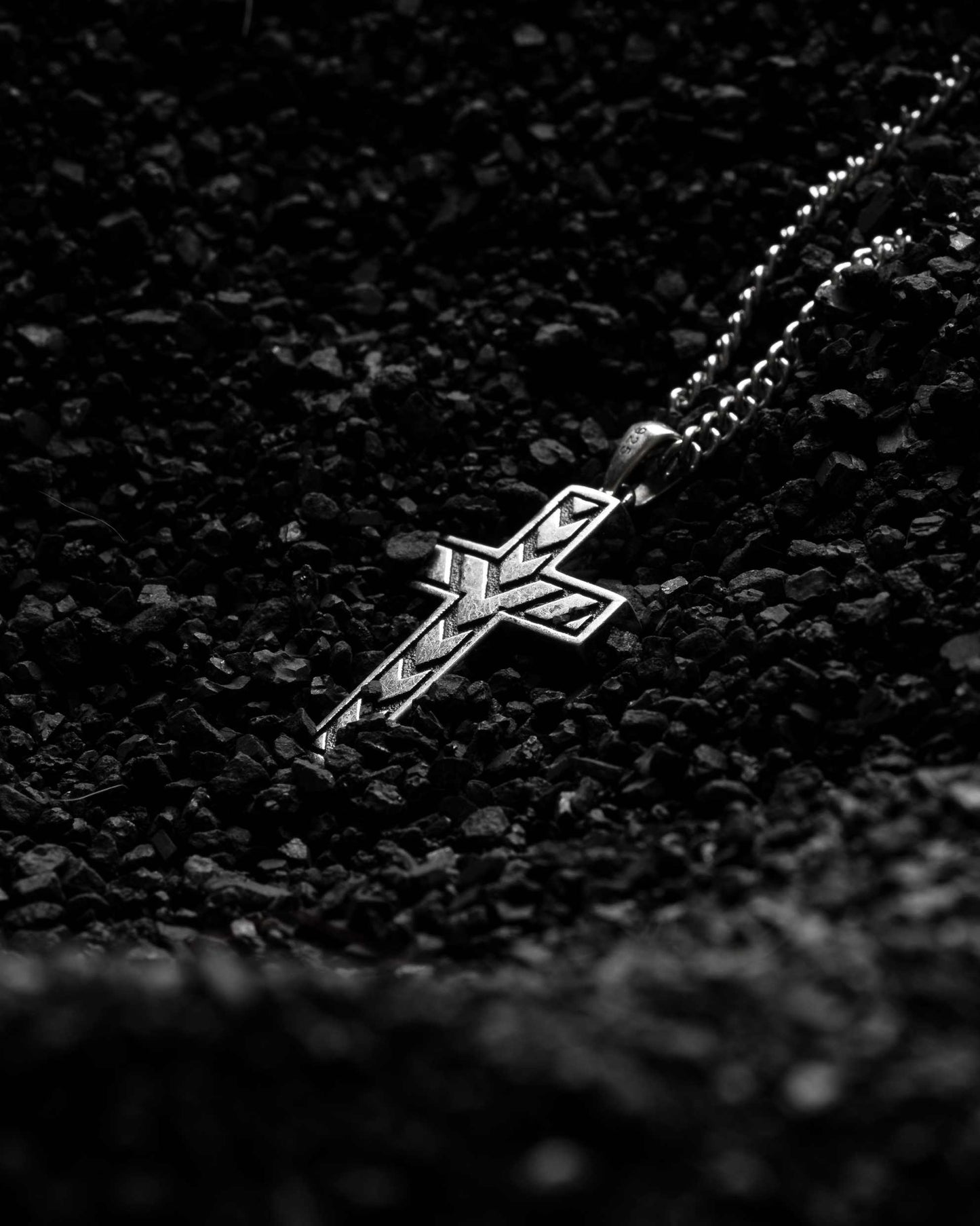 Stone Cross Pendant - Sterling Silver Set
