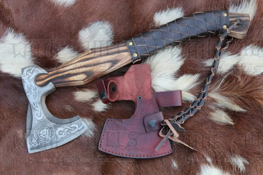 Custom Forged Carbon Steel Viking Axe with Dark Wood Shaft, Viking Bearded Camping Axe