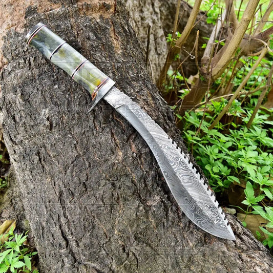 Custom Handmade Forged Damascus Steel Survival Hunting Bushcraft Kukri Knife EDC 12” With Camel Bone Handle WH 3893