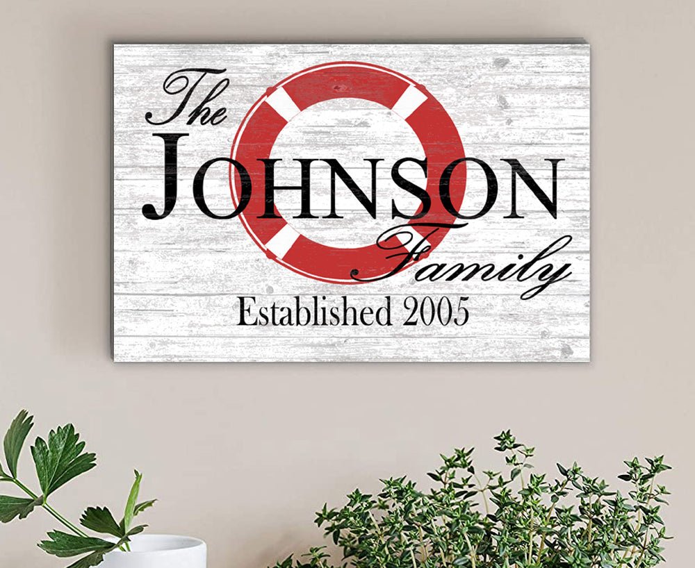 Custom Lake or Beach House Sign – Lifesaver Ring Design with Family Name & Established Year | Personalized Pool or Coastal Decor