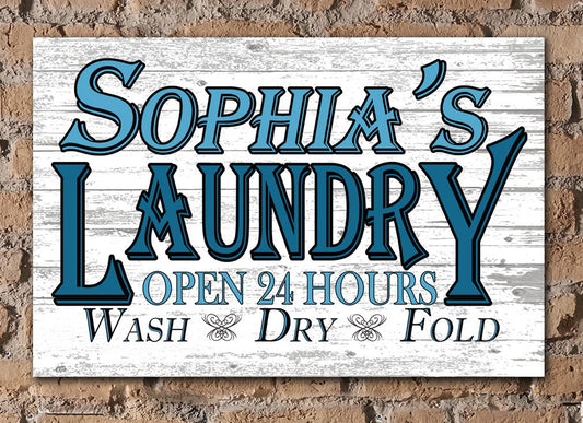 Custom Laundry Room Sign Open 24 Hours Wash Dry Fold Vintage Wall Art