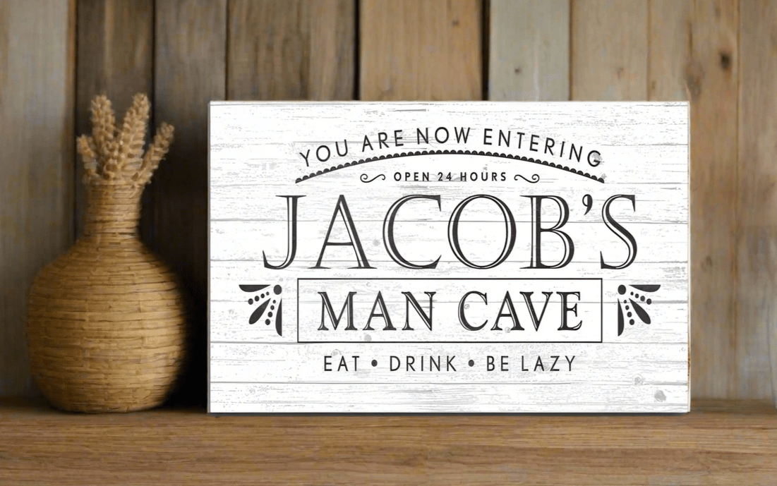 Personalized Man Cave Sign – “Eat. Drink. Be Lazy.” Custom Name Wall Art | Gift for Him