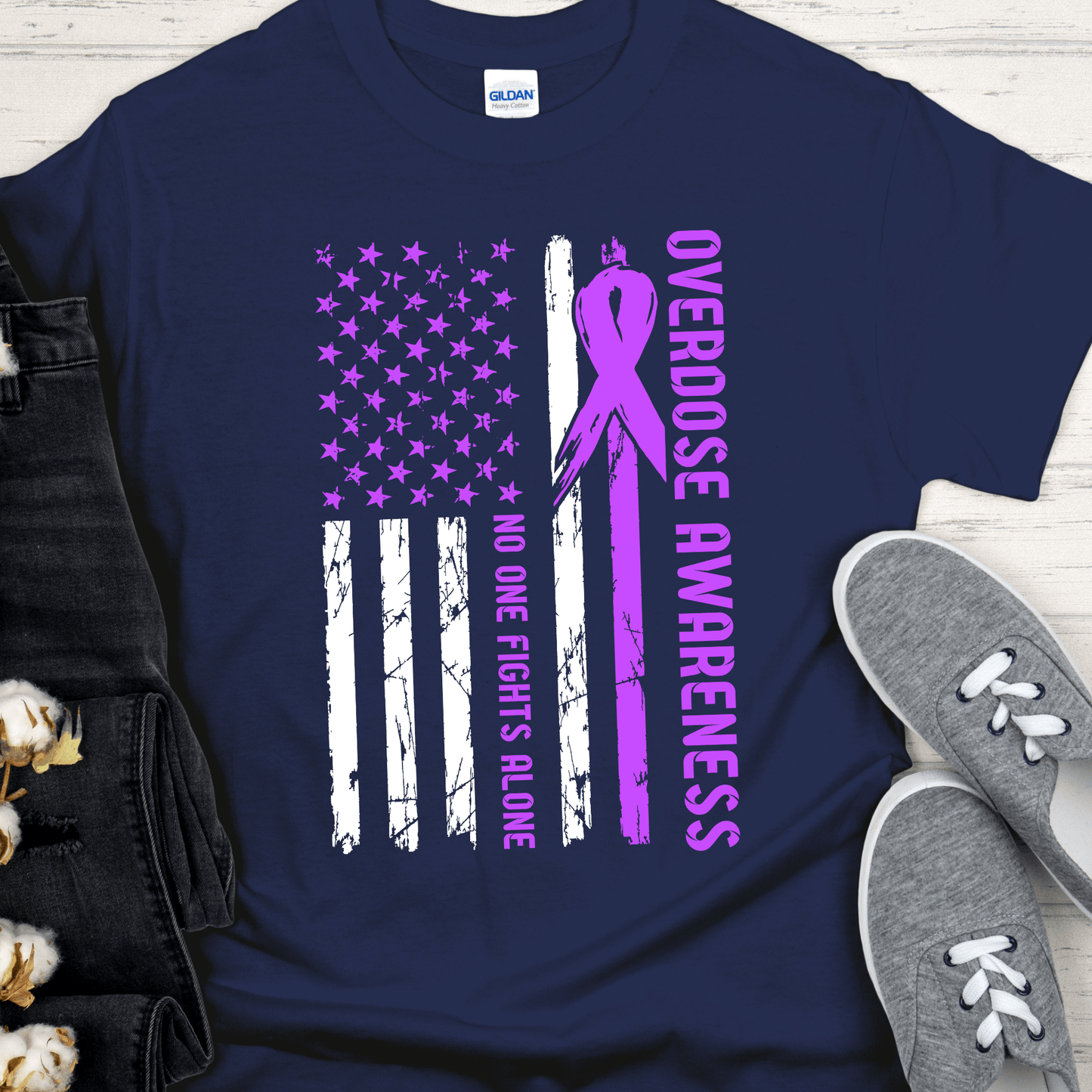 Custom Recovery T-Shirt | Inspiring Sobriety | No One Fights Alone Overdose Awareness
