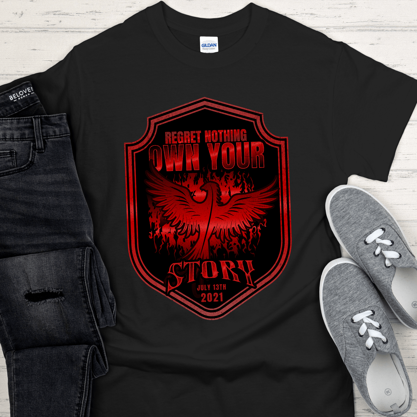 Custom Recovery T-Shirt | Inspiring Sobriety | Regret Nothing, Own Your Story