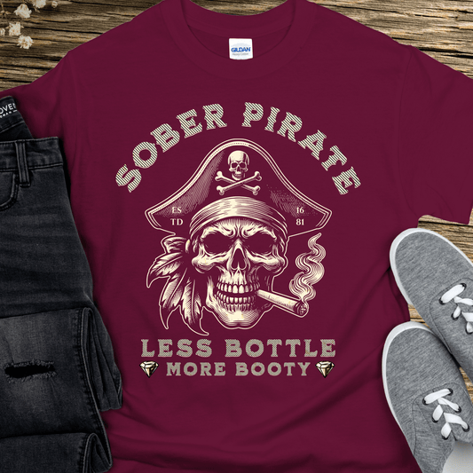 Custom Recovery T-Shirt | Inspiring Sobriety | Sober Pirate - Less Bottle More Booty