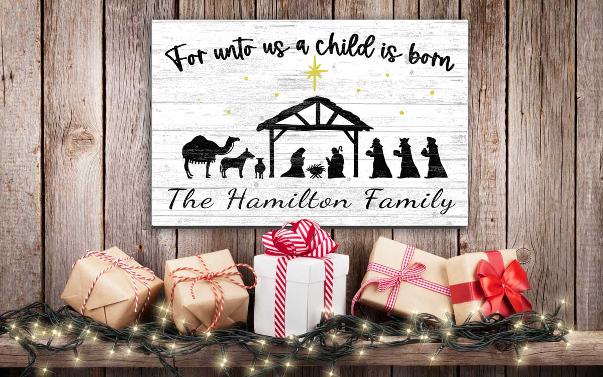 Customized Nativity Scene Christmas Sign Personalized Wood