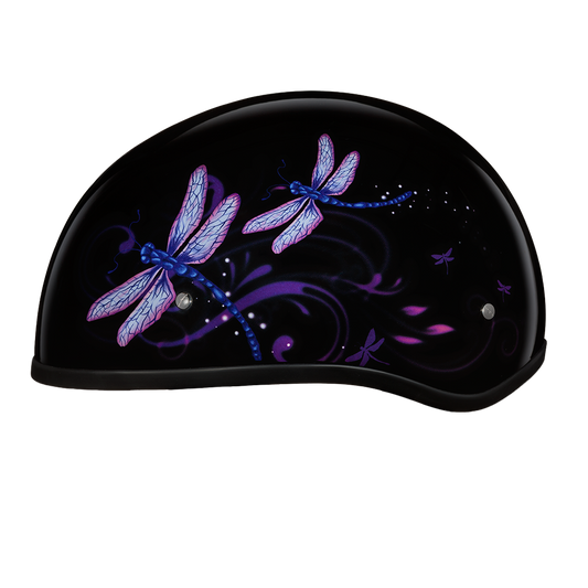 DOT Approved Daytona Motorcycle Half Face Helmet - Skull Cap Graphics for Men & Women, Scooters, ATVs, UTVs & Choppers - W/ Dragonfly