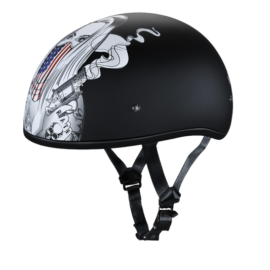 DOT Approved Daytona Motorcycle Half Face Helmet - Skull Cap Graphics for Men & Women, Scooters, ATVs, UTVs & Choppers - W/ Make 'Em Pay