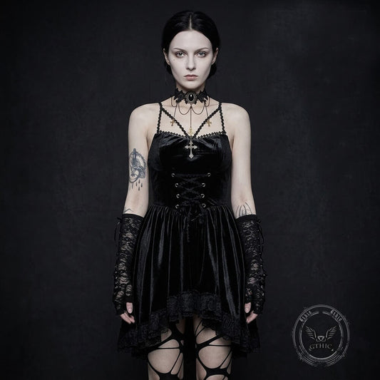 Dark-Style Lace-Up Waist Suede Dress